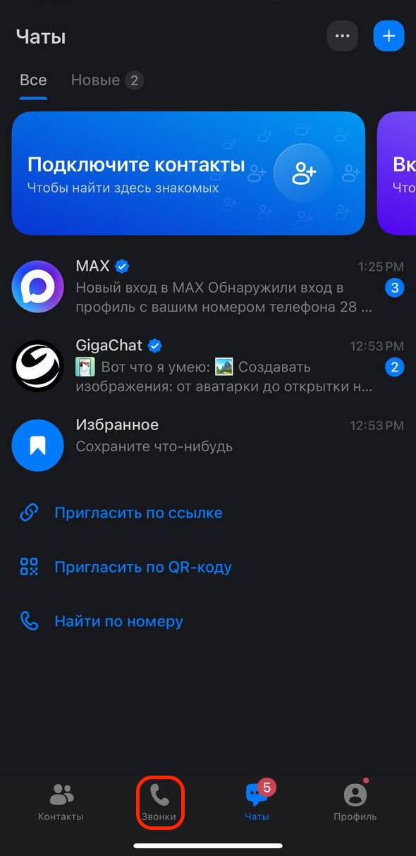 Раздел звонков в MAX