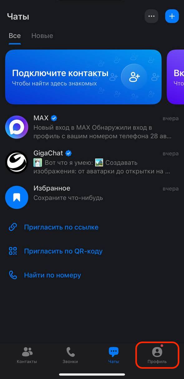 Профиль в MAX